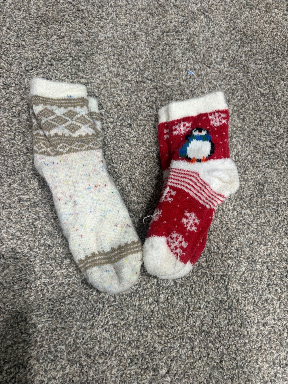 Cozy Winter Slipper Socks - White & Red Penguin Design